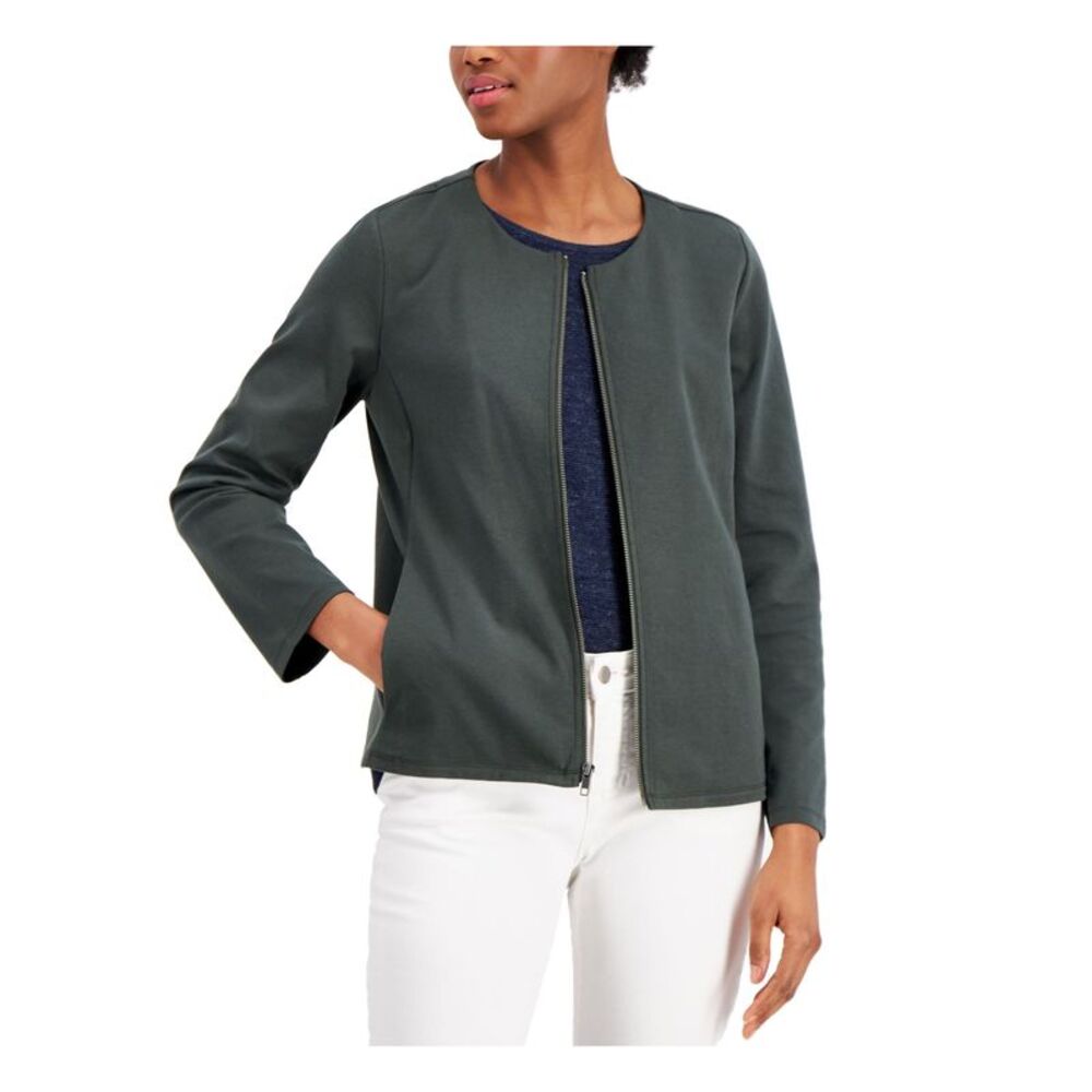 EILEEN FISHER Womens Green Long Sleeve Wear To Work Zip Up Jacket Petites PL